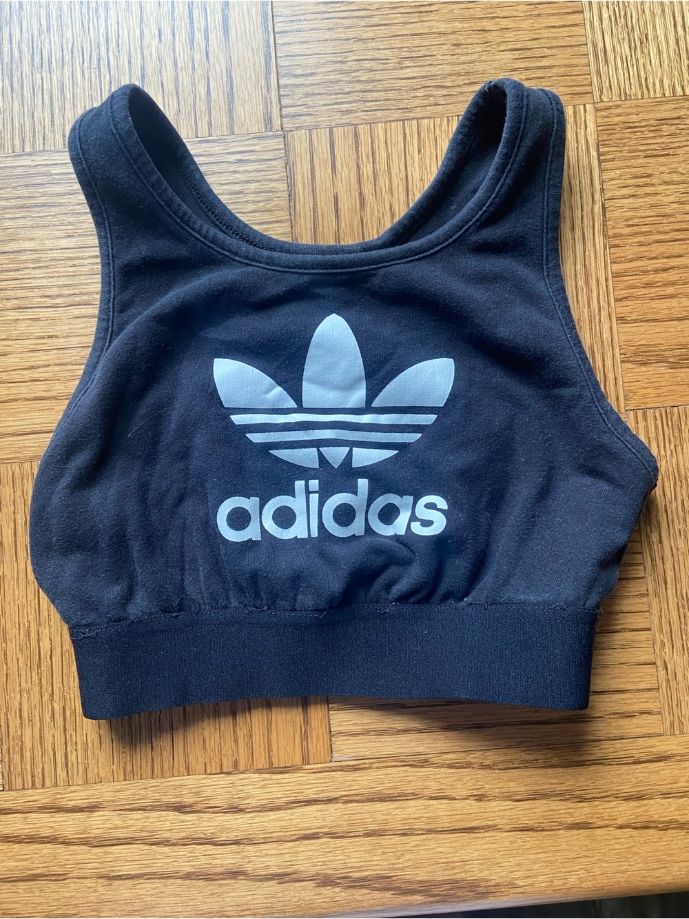 adidas Black and White Trefoil Crop Sports Bra